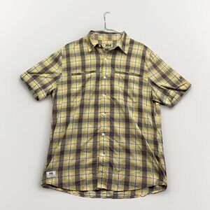 Helly Hansen Yellow Plaid Short Sleeve Button Up Shirt Men’s Size XL Outdoors